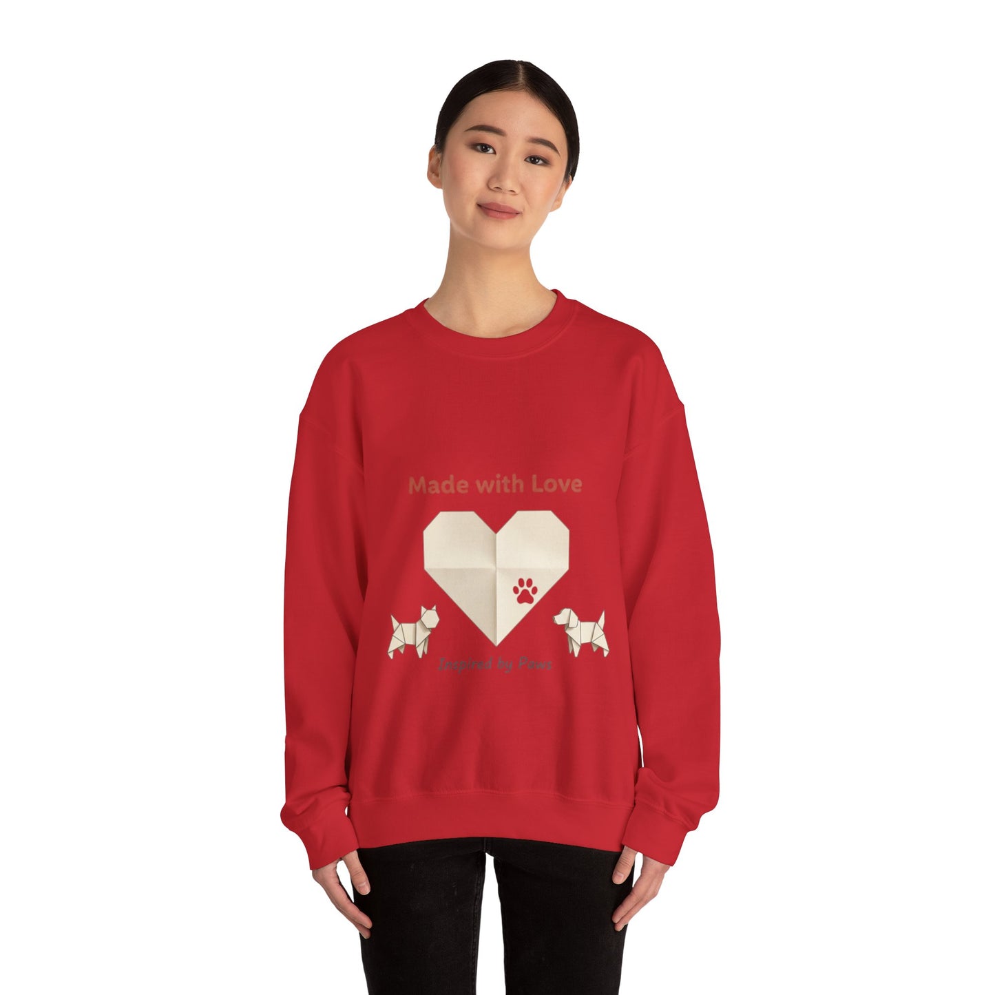 “Made with Love” Paw Print Heart Crewneck Sweatshirt