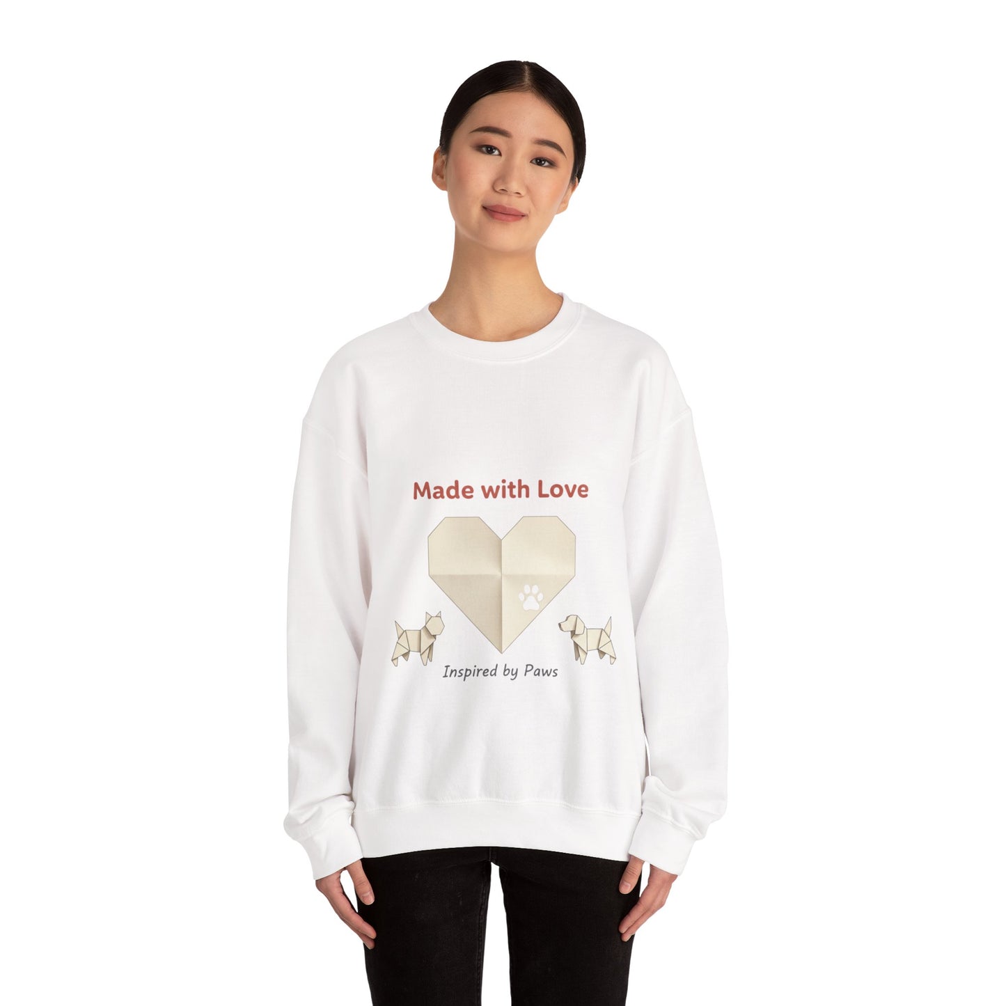 “Made with Love” Paw Print Heart Crewneck Sweatshirt