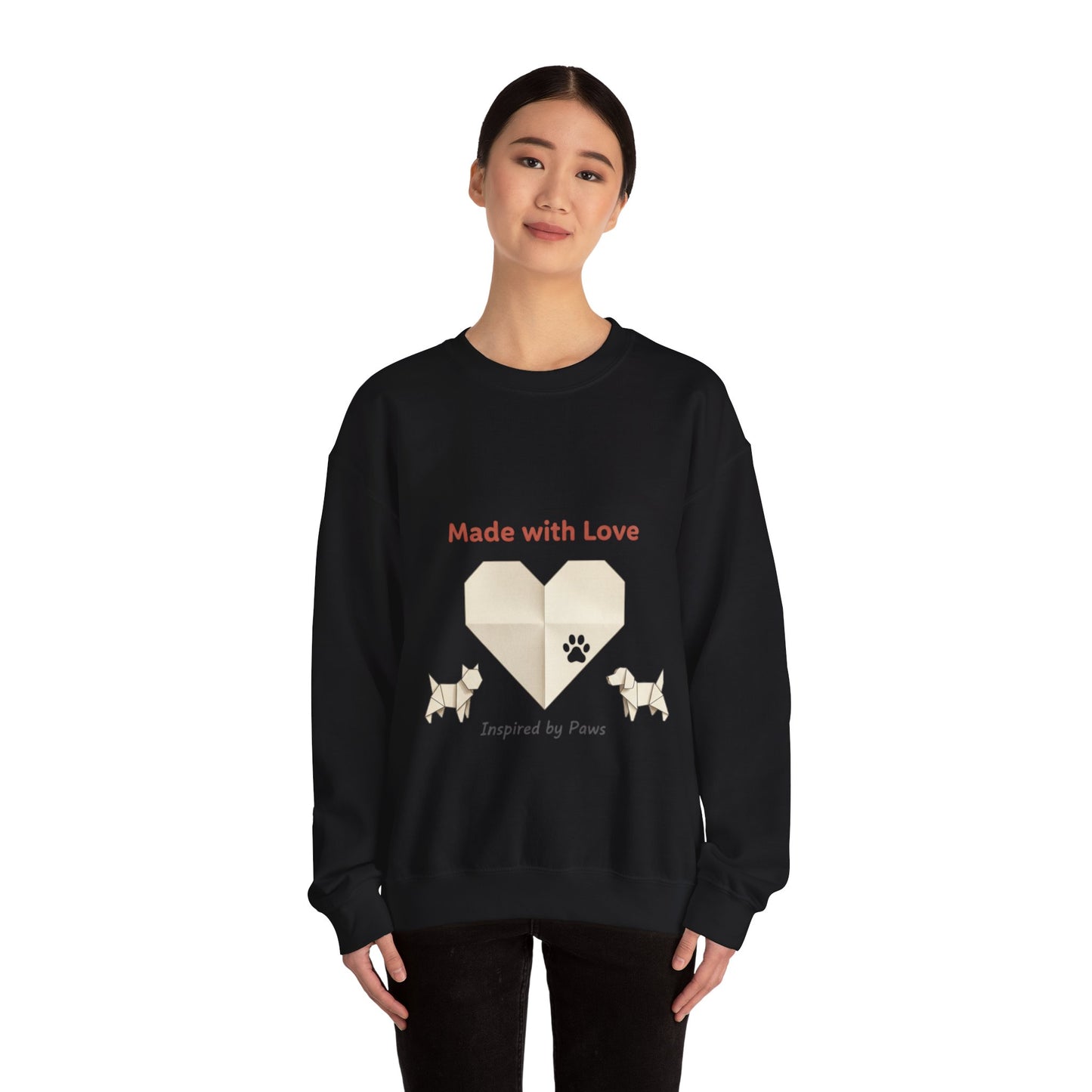 “Made with Love” Paw Print Heart Crewneck Sweatshirt
