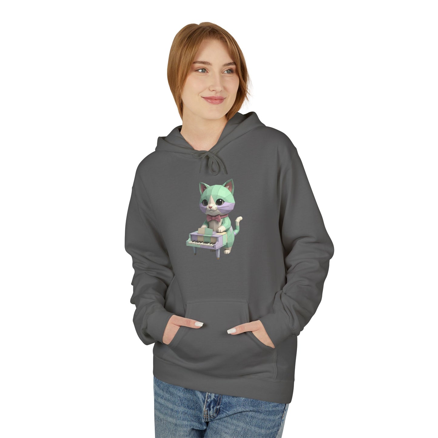 Pastel Retro Piano Cat Hoodie – Cute Cat Playing Piano Graphic Sweatshirt