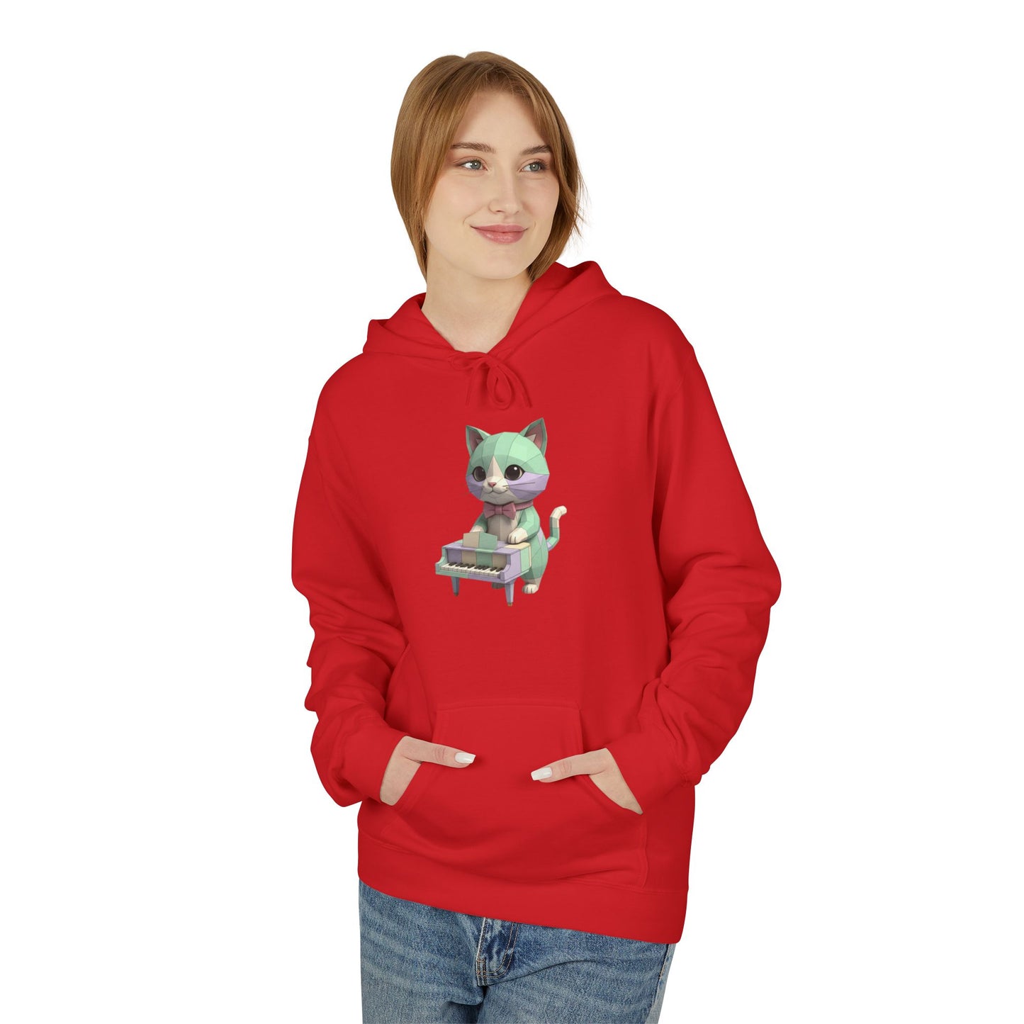 Pastel Retro Piano Cat Hoodie – Cute Cat Playing Piano Graphic Sweatshirt