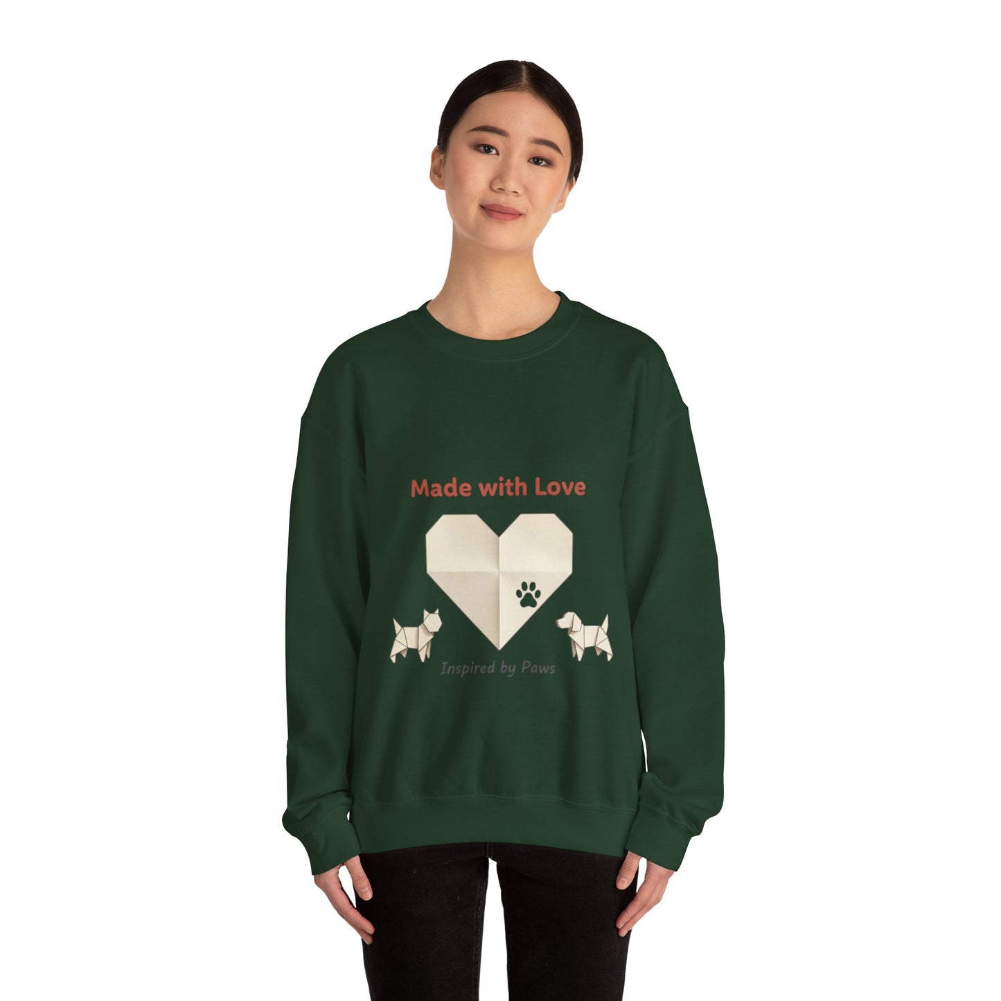 “Made with Love” Paw Print Heart Crewneck Sweatshirt