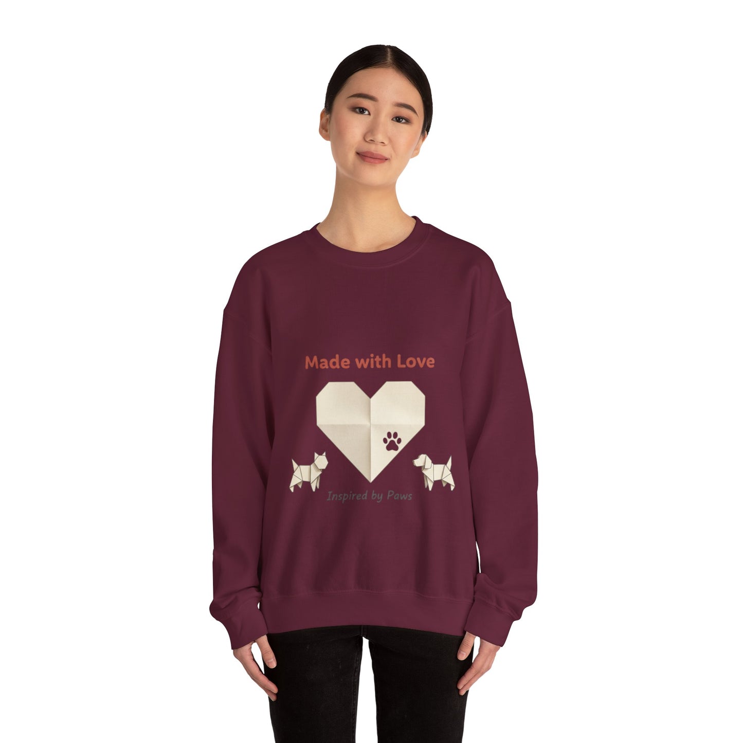 “Made with Love” Paw Print Heart Crewneck Sweatshirt