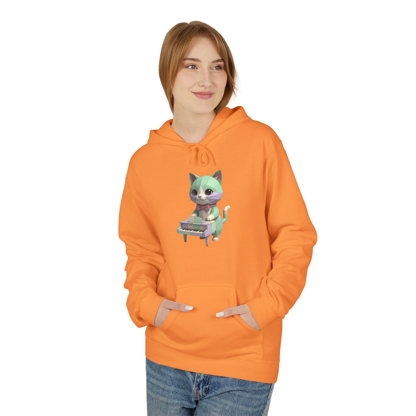 Pastel Retro Piano Cat Hoodie – Cute Cat Playing Piano Graphic Sweatshirt
