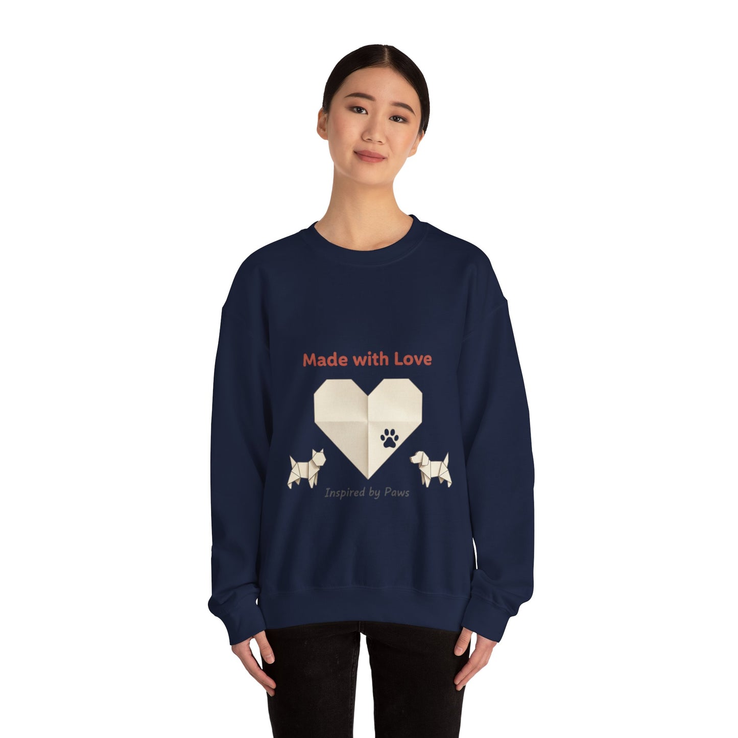 “Made with Love” Paw Print Heart Crewneck Sweatshirt