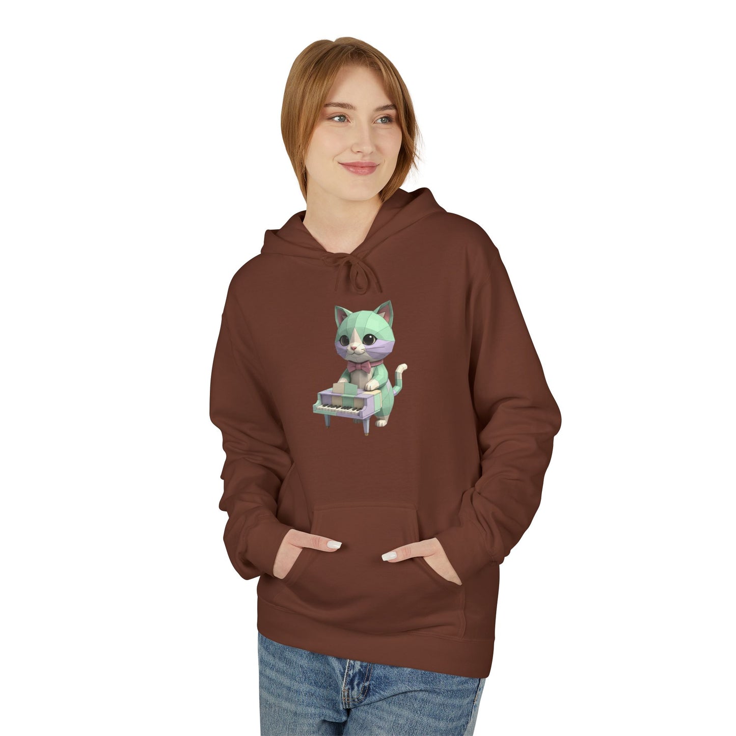 Pastel Retro Piano Cat Hoodie – Cute Cat Playing Piano Graphic Sweatshirt