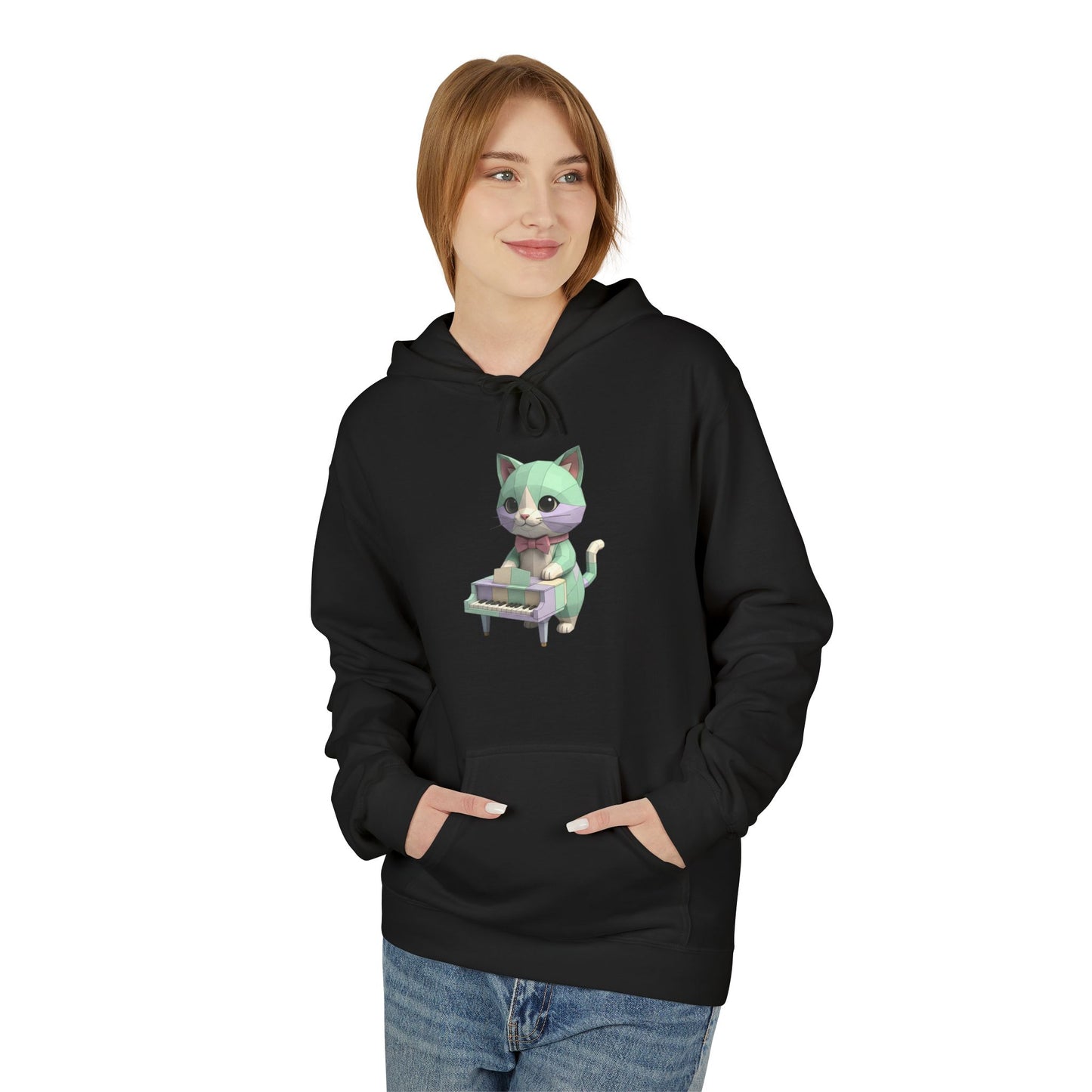 Pastel Retro Piano Cat Hoodie – Cute Cat Playing Piano Graphic Sweatshirt