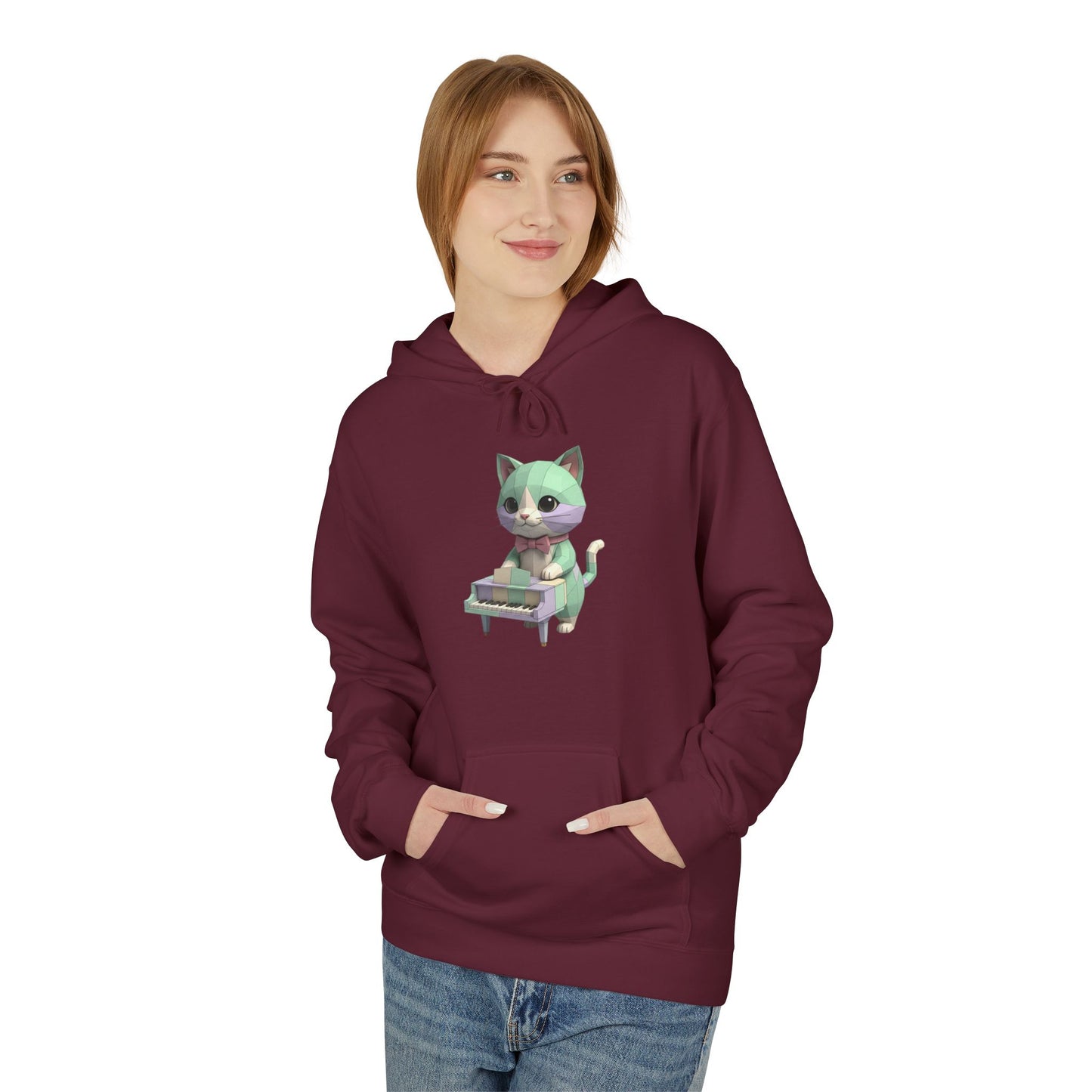 Pastel Retro Piano Cat Hoodie – Cute Cat Playing Piano Graphic Sweatshirt