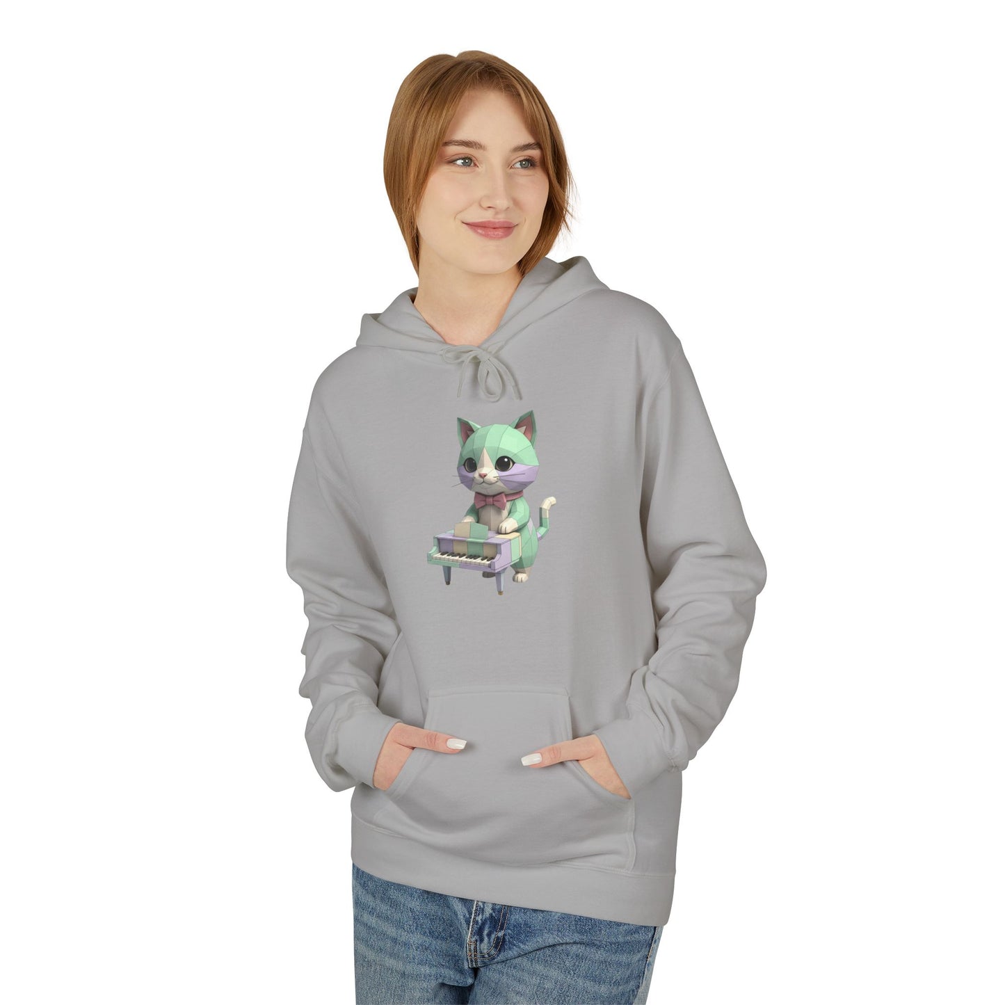 Pastel Retro Piano Cat Hoodie – Cute Cat Playing Piano Graphic Sweatshirt