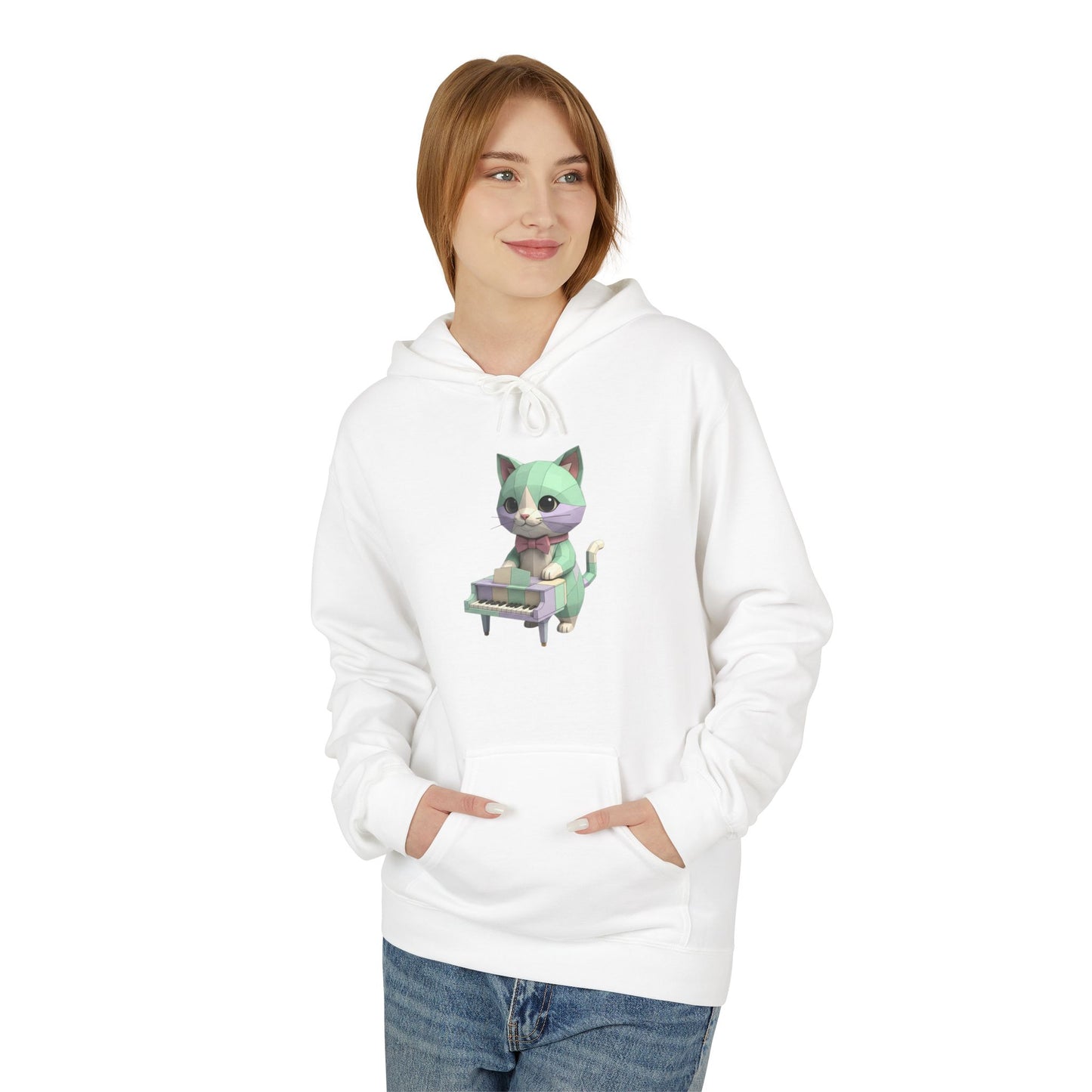 Pastel Retro Piano Cat Hoodie – Cute Cat Playing Piano Graphic Sweatshirt